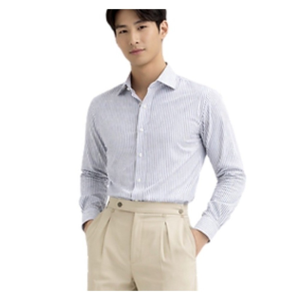 Domenico Vacca Cucita a Mano White & Blue Striped Dress Shirt Italian Made 16/44